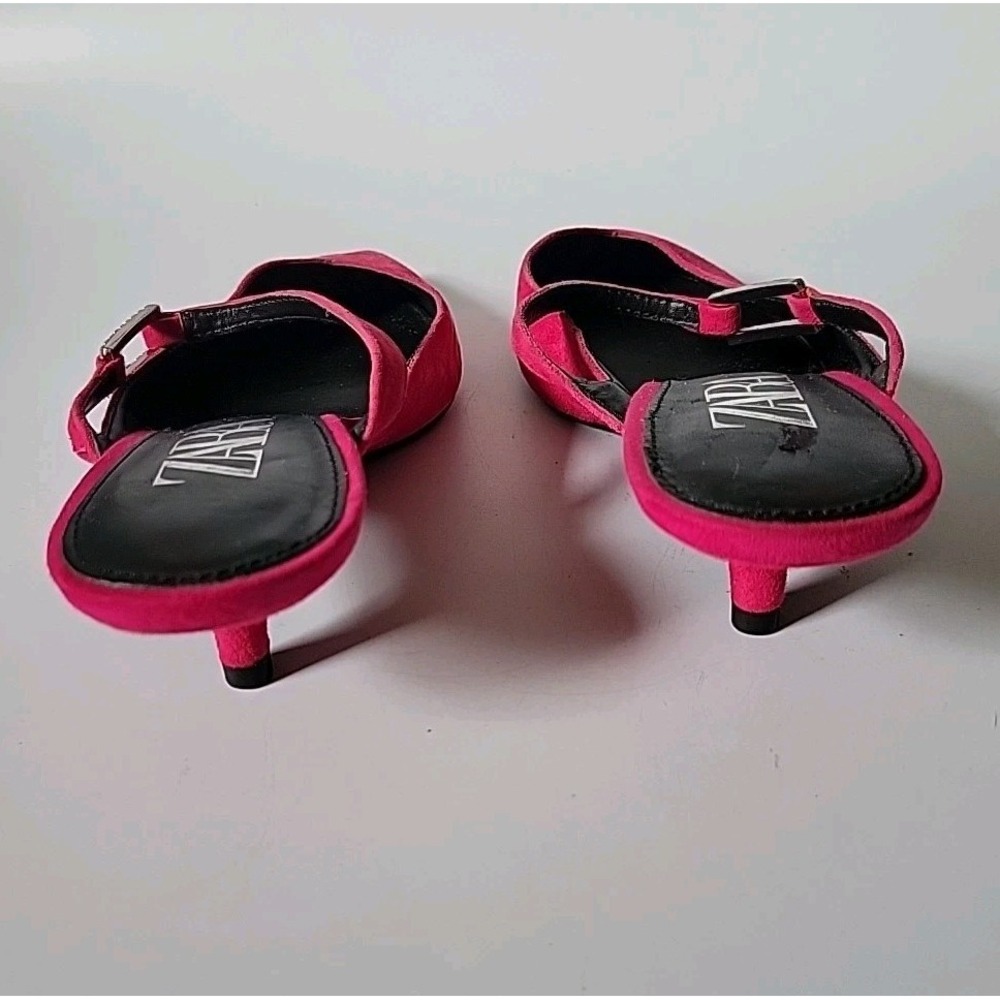 Zara Kitten Heel Point Toe Mules 7 Fuschia Pink Suede Chic Effortless Feminine - Picture 5 of 12